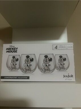 Jolt Mickey Mouse Stemless Drinking Glasses - Clear with Black Design